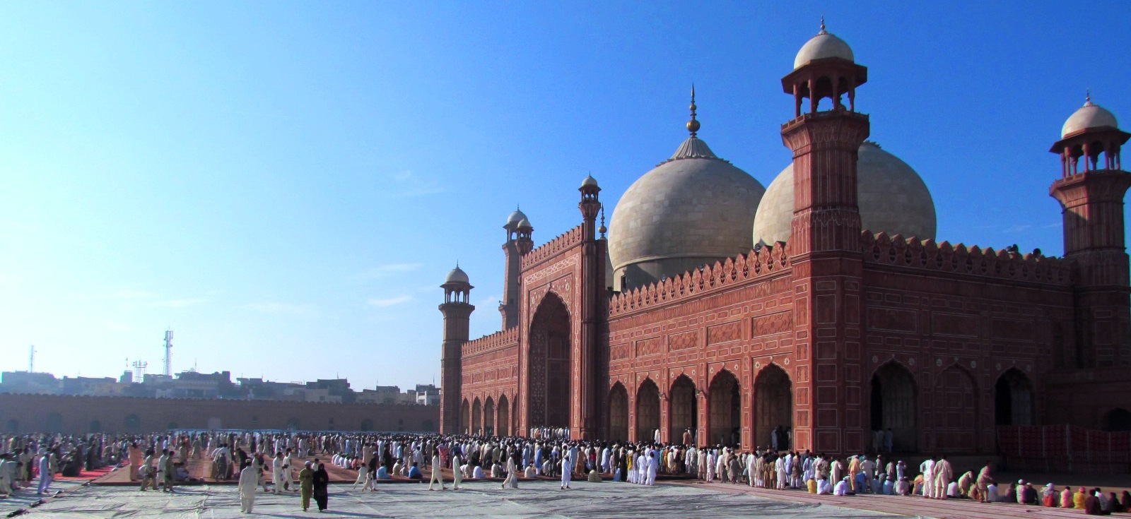 Muslims offering Eid prayers at the Badshahi Mosque in Lahore.