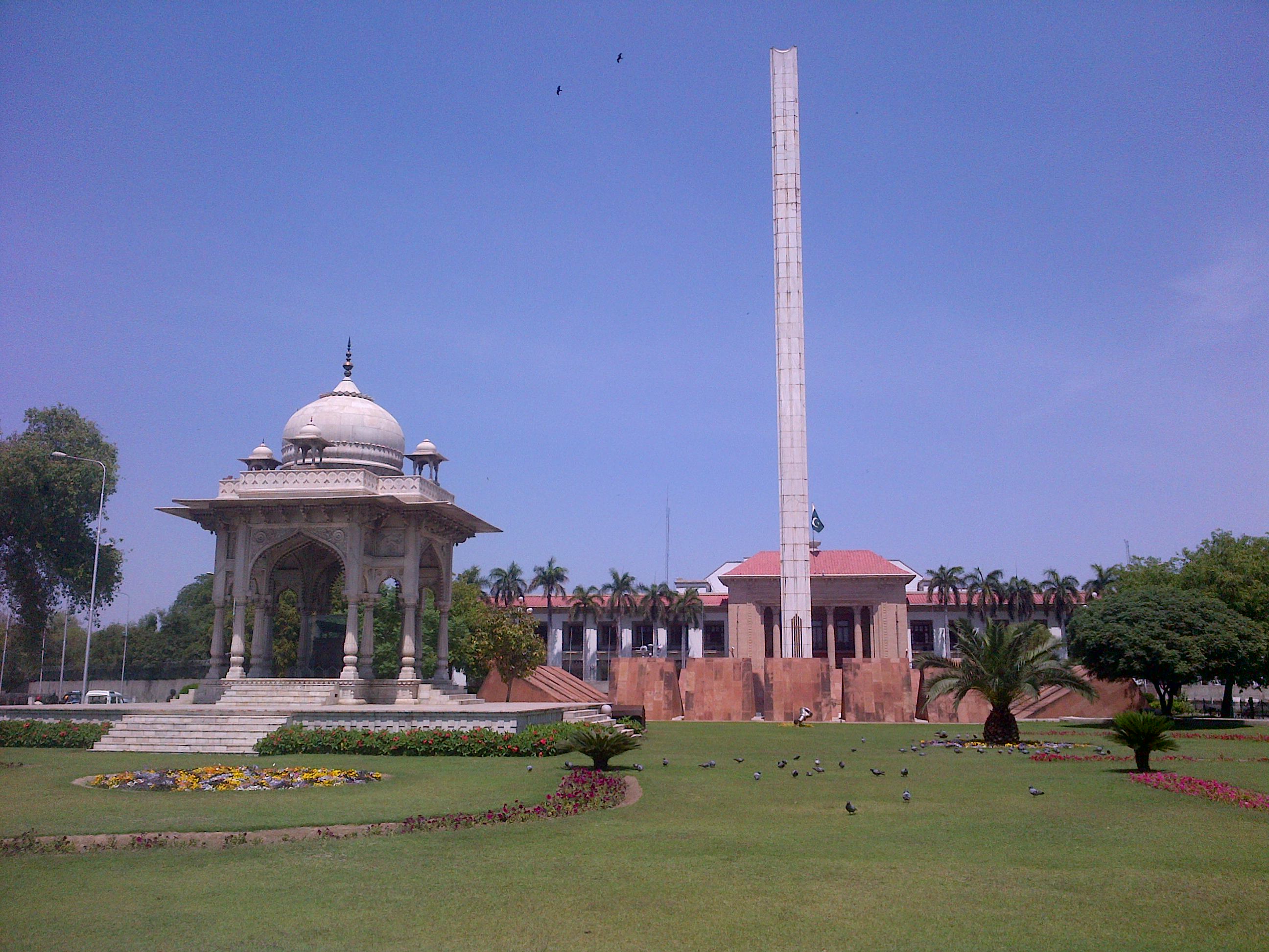 The Mall Road in Lahore, a tree-lined avenue with colonial-era buildings along both sides