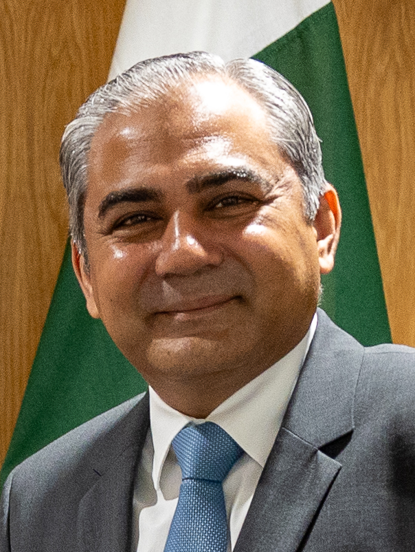 Portrait of Pakistan's Interior Minister Syed Mohsin Raza Naqvi in 2024.