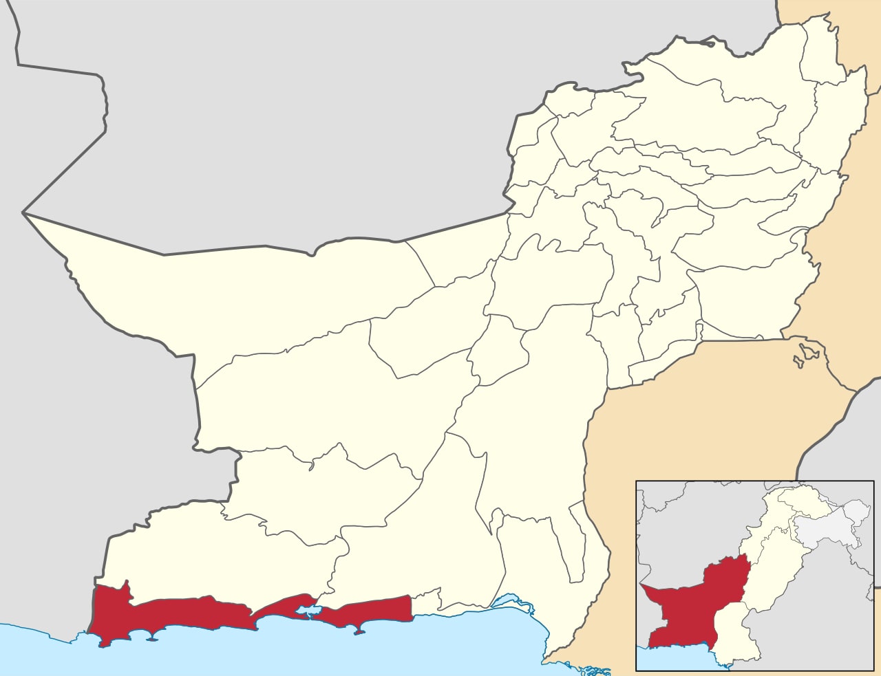 Locator map showing Gwadar district highlighted within Balochistan province, Pakistan.