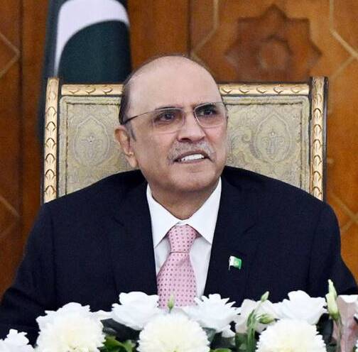 Portrait of Pakistan's President Asif Ali Zardari in formal attire