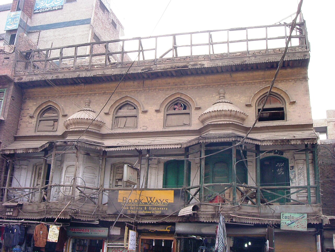 Shops and stalls along the Qissa Khwani Bazaar in Peshawar, Pakistan.