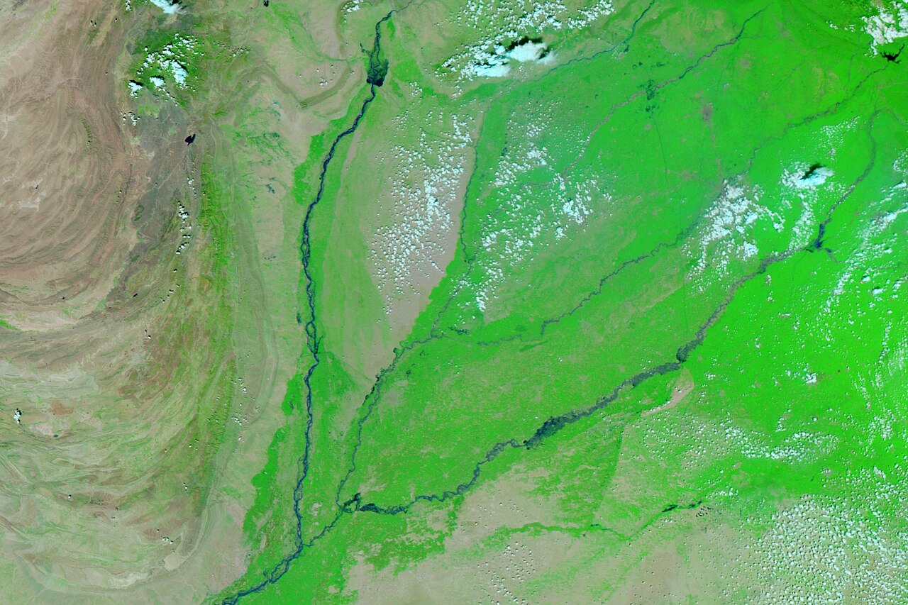 Satellite image showing extensive monsoon flooding across Pakistan.