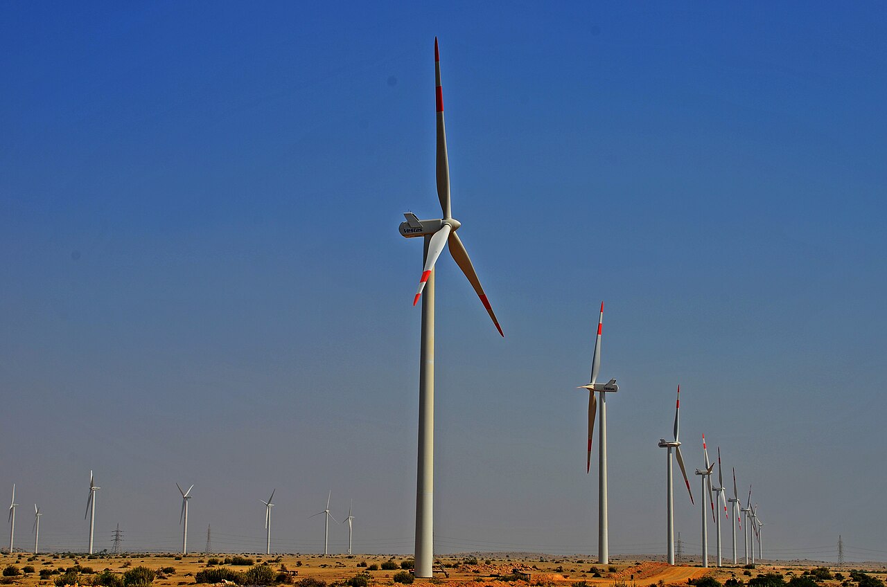 Wind turbines at the Jhimpir wind farm in Thatta District, Sindh, Pakistan.