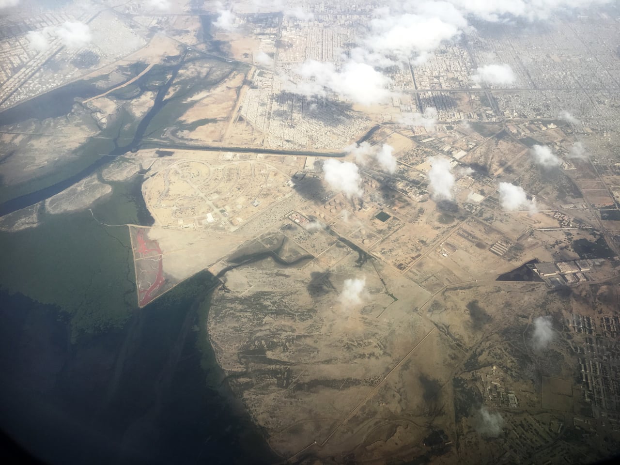 Storage tanks and industrial infrastructure at Pakistan Refinery Limited in Korangi, Karachi, seen from above.