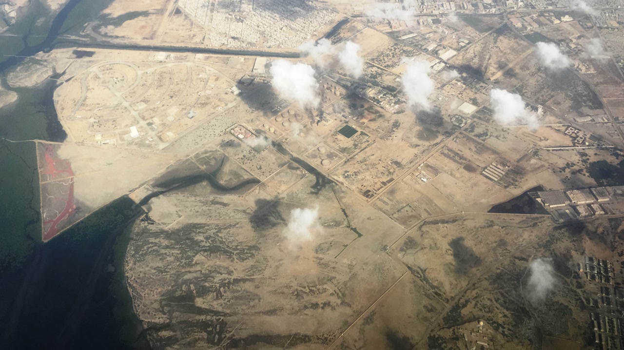 Storage tanks and industrial infrastructure at Pakistan Refinery Limited in Korangi, Karachi, seen from above.