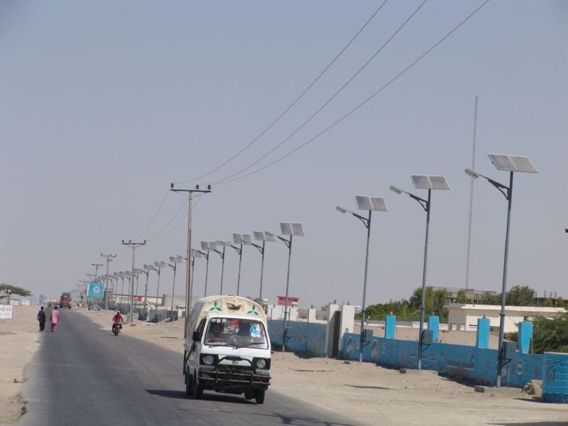 Solar-powered street lights in Gwadar, Pakistan.