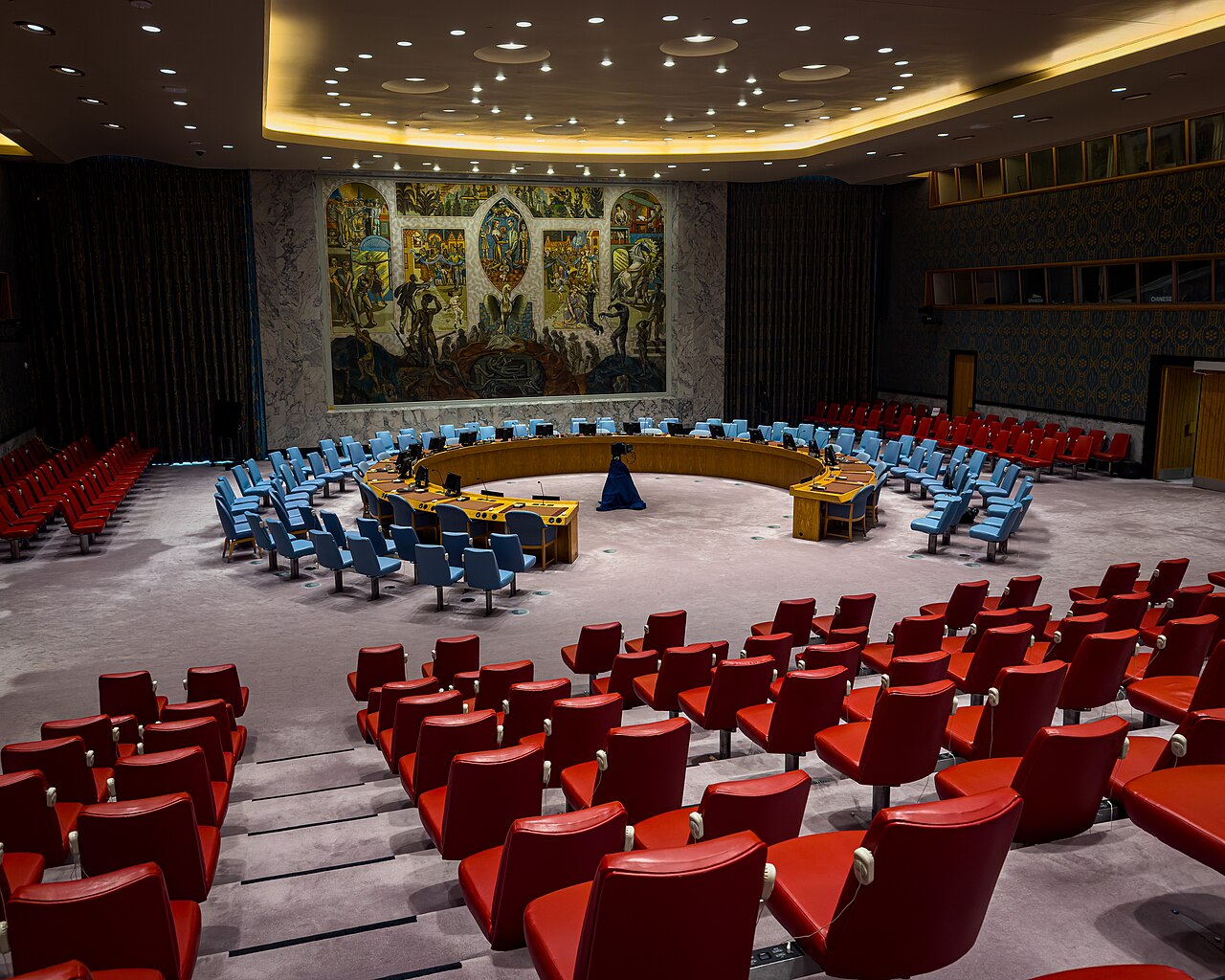 The empty United Nations Security Council chamber in New York
