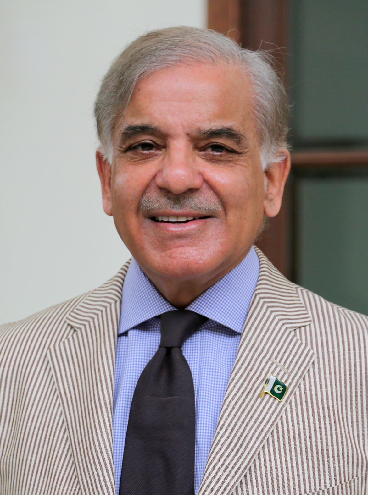 Official portrait of Pakistan's Prime Minister Shehbaz Sharif, photographed in 2017.