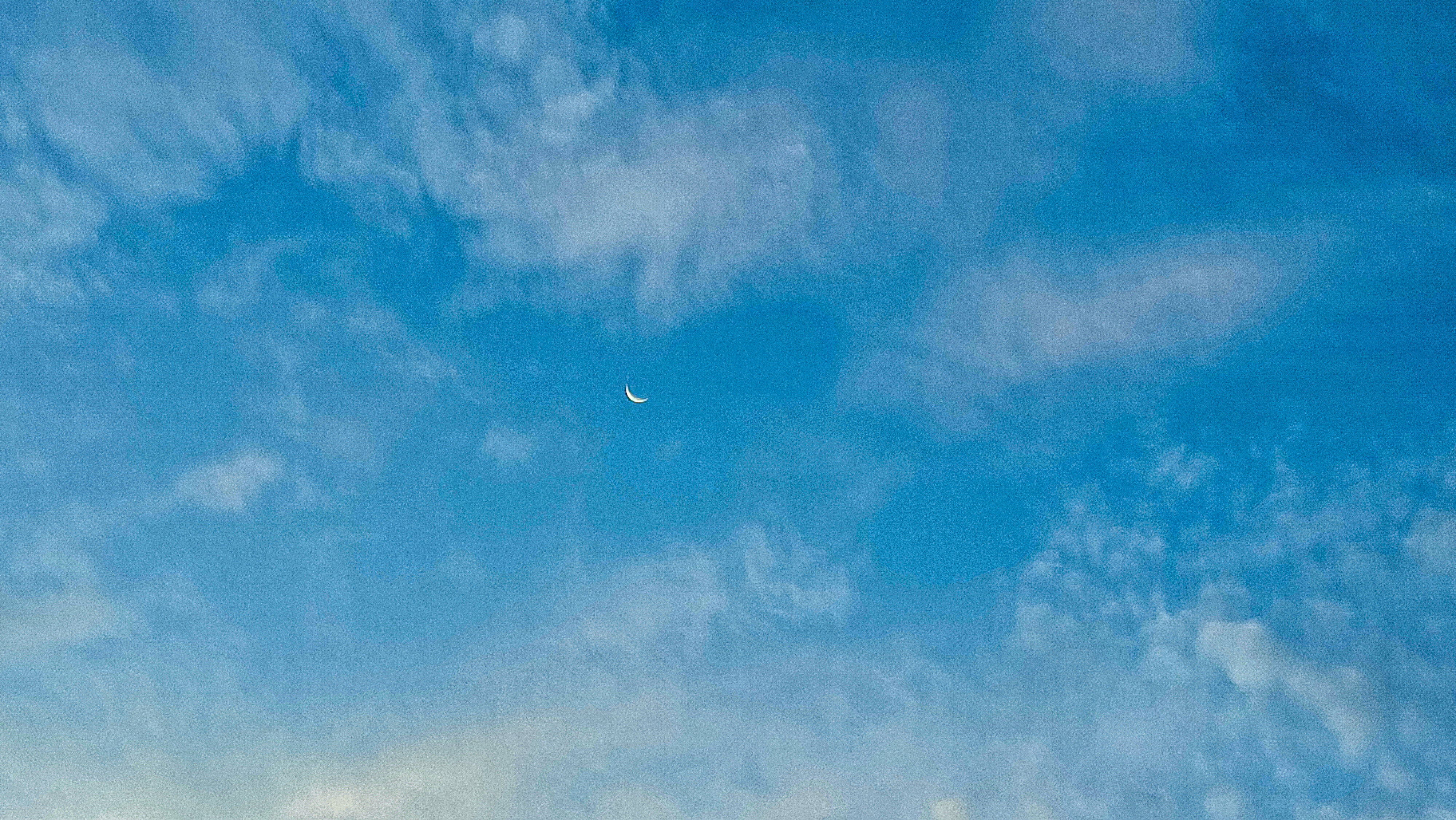 A thin crescent moon photographed in an evening sky.