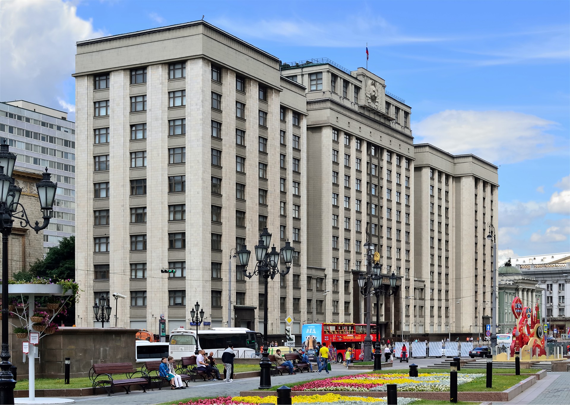 The State Duma building on Okhotny Ryad in Moscow, seen from Manege Square